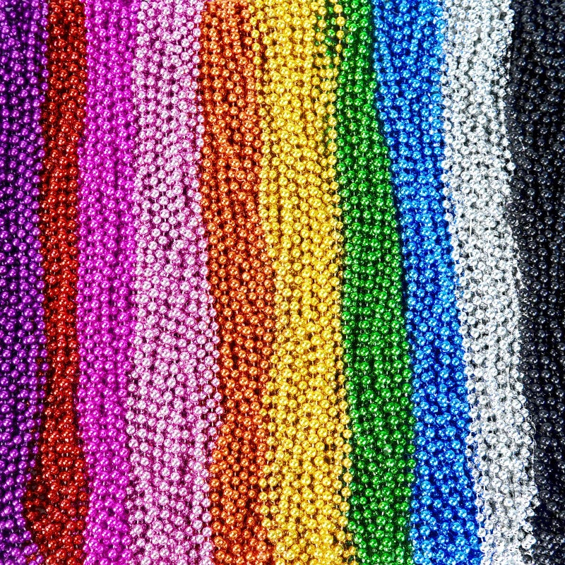 ZYFLSQ 300 Pcs Mardi Gras Beads Necklaces Bulk  33"" 7mm Multi Colors Metallic Beaded Necklaces for Party Costume Necklaces - Image 1
